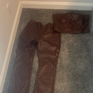 Fashion Nova Brown Leather Pants & Top Set